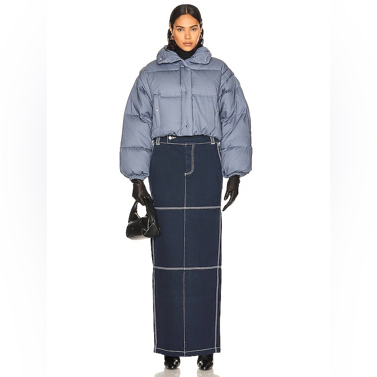 Helsa Denim Navy Maxi Skirt With Contrast Stitching